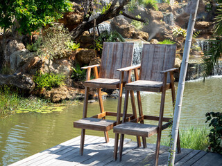 Chair wooden couple twin nature environment twin two love happy valentine day love romantic 14 fourteen february gift holiday love heart river water water plant garden romantic waterfall armchair seat