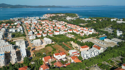Fototapeta premium Aerial view of Zadar homes and countryside, Croatia