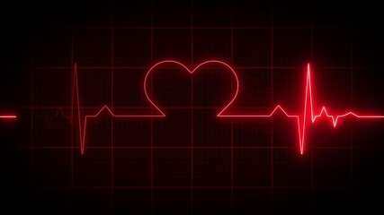 Cardiogram heartbeat pulse rate neon glowing video animation. Emergency ekg monitoring. loop motion animate 4k footage. Abstract heartbeat.