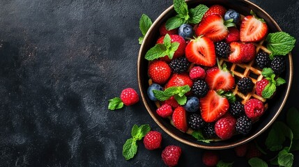 Fresh Fruits and Waffles in a Bowl