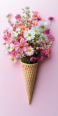 Spring flowers in ice cream cone