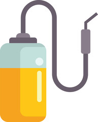 Garden sprayer with a hose filled with yellow liquid insecticide for eliminating pests