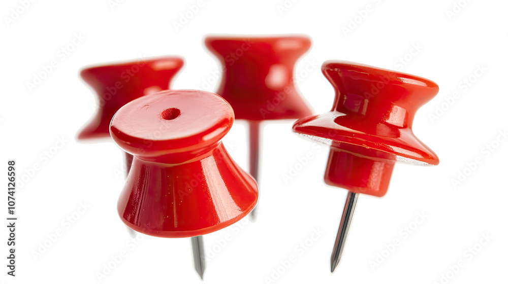 Poster collection of red push pins isolated on a transparent background generative ai