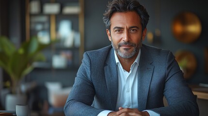 Confident indian man in elegant suit inspires success