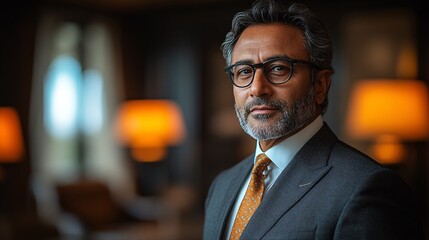 Fototapeta premium Distinguished indian man exudes confidence in impeccable attire