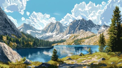 Rocky Mountains With Blue Lake