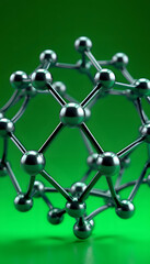 Obraz premium Graphene molecular nano technology structure on a green background - 3d rendering isolated with white highlights, png