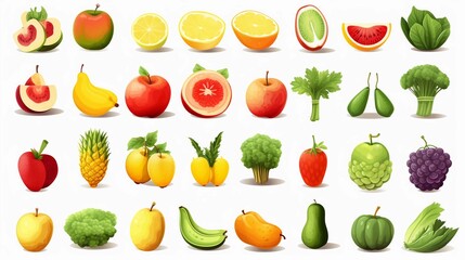 Obraz premium A colorful assortment of fruits and vegetables arranged in a grid pattern.