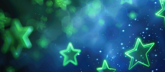 Green Stars On A Blue Background Stars Glowing In The Dark Place For Text