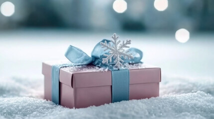 christmas gift box with snow background