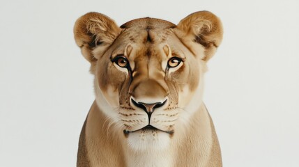 Realistic Lioness Portrait on White Background