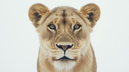 Obraz premium Majestic Lioness Close-Up on White Background
