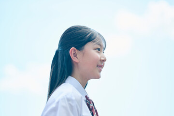 青空,日本人女子中学生,笑顔