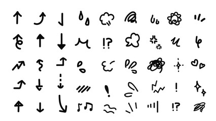 Illustration of a set of hand-drawn emotion icons and arrows.