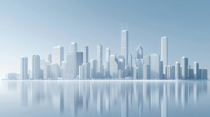 Fototapeta premium A 3D perspective of Chicago, featuring its skyscrapers and famous landmarks in white, with a clean, minimalist style that highlights the city architecture