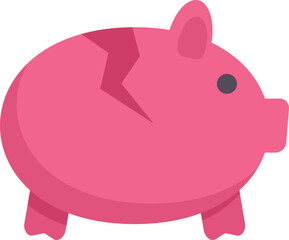 Pink piggy bank is cracked, symbolizing a loss of money or savings