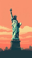 Fototapeta premium Retro film of statue of Liberty art sculpture landmark.