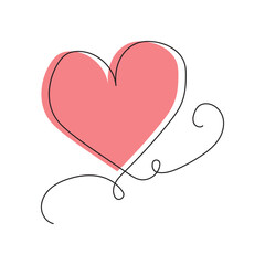 Heart line drawing. Love symbol vector. Minimalist heart shape. Romantic curve icon.