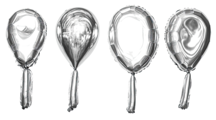 Silver Balloons on Transparent Background for Celebrations Generative AI