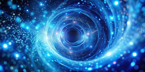 Obraz premium Abstract Blue Swirling Light Tunnel with Glowing Particles, Dreamlike Illumination, Surreal Visuals, Ethereal Atmosphere, Cosmic Journey, Fantasy Landscapes, Vivid Light Effects