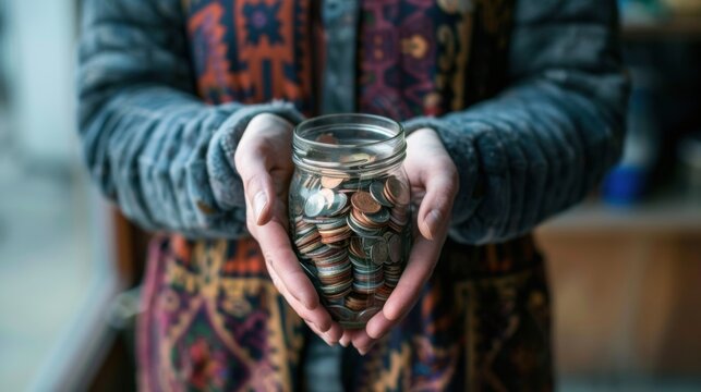 A person holding a jar filled with money representing the savings they will have by not spending on alcohol during Dry January.