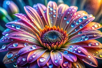 Close-Up of a Flower with Water Droplets on Petals and Blurred Background - Nature Photography, Floral Detail, Macro Shot, Beauty of Flowers, Botanical Close-Up