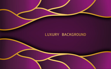 Luxury 3D purple abstract background with layer golden line waves. Vector illustration

