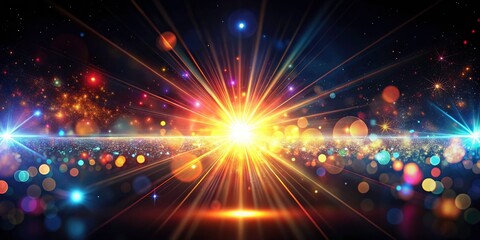 Obraz premium Abstract Flare Light on Black Background - Dramatic Panoramic Photography, Vibrant Colors, Ethereal Glow, High Contrast, Modern Art, Unique Visuals, Light Effects, Artistic Composition