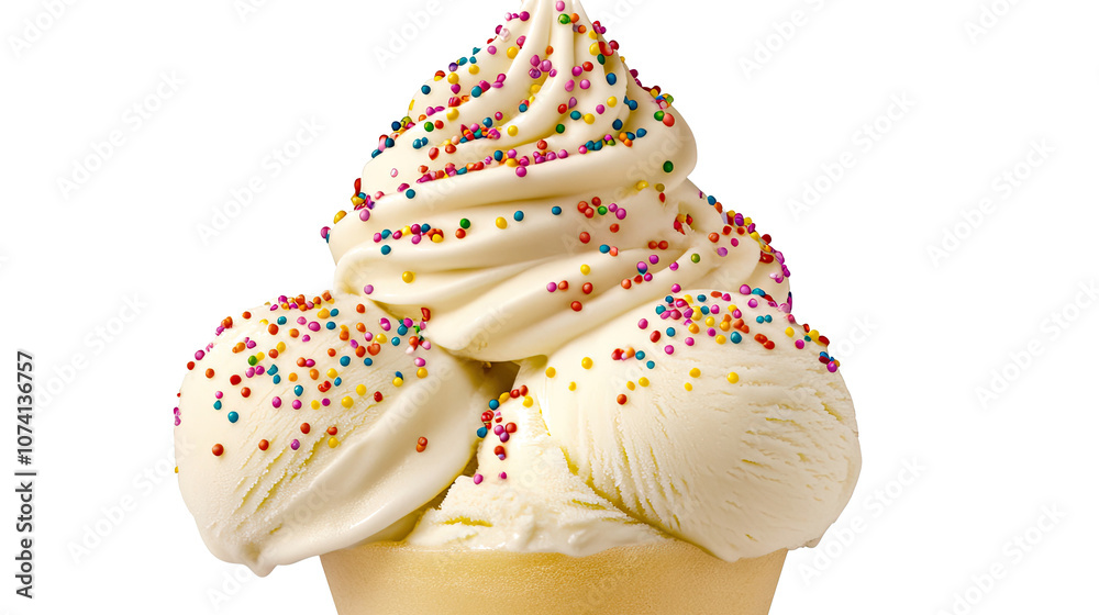 Poster delicious soft serve ice cream with colorful sprinkles on display generative ai