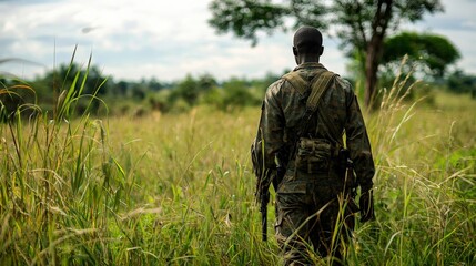 A wildlife ranger intercepting poachers in a national park, showing the fight against illegal wildlife trade