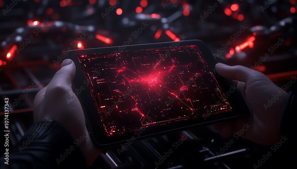 Leinwandbilder a futuristic device displays intricate red lights against a dark background, suggesting advanced tec