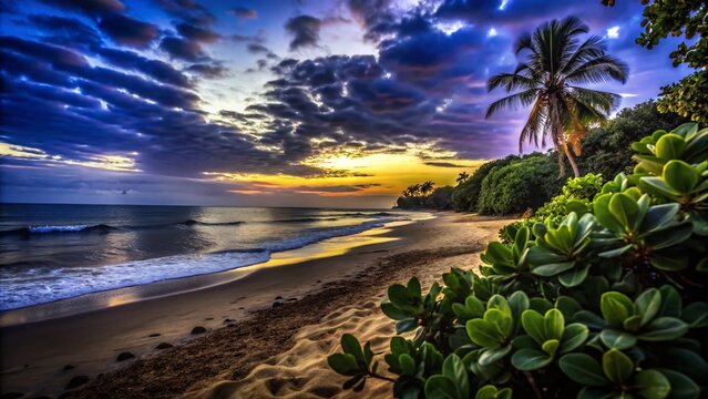Serene Gorai Beach at Sunrise with Lush Greenery and Calm Waters, Capturing the Tranquil Beauty of Nature and the Majestic Horizon in High Depth of Field