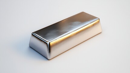 A shiny, rectangular silver bar with a smooth surface, symbolizing wealth and precious metals.