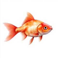 A vivid depiction of a goldfish swimming gracefully, showcasing its vibrant orange color and delicate fins against a clean white background.