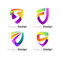Abstract shield logo template, S logo and letter S design combination