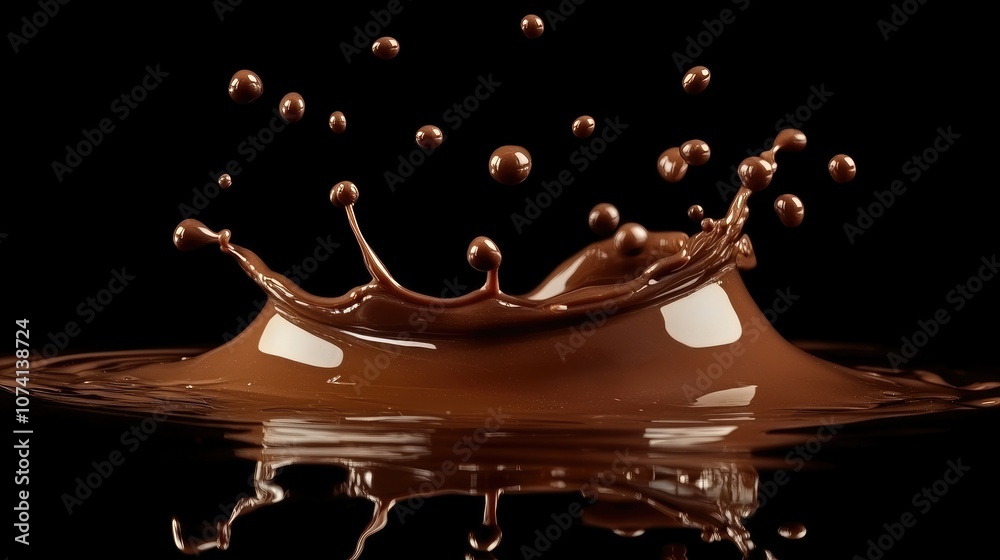 Aufkleber Close-up of a smooth chocolate splash with scattered droplets, frozen in time to create a luxurious and mouth-watering image