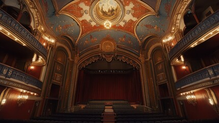 Obraz premium Ornate Theater Interior with Stage and Balcony