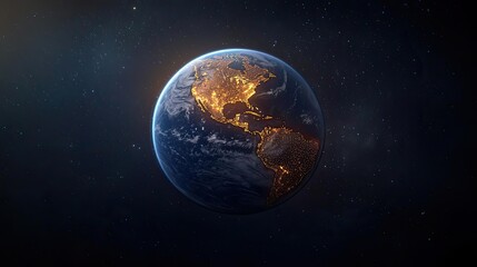 Obraz premium Earth view from space with illuminated cities at night, starry background