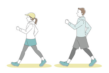 ウォーキングする男女のシンプルイラスト