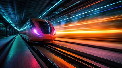 Obraz premium High Speed Train in Motion Through Tunnel