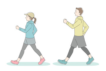ウォーキングする男女のイラスト