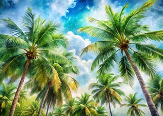 Serene Watercolor Palm Tree Painting Capturing Tropical Vibes in Soft Hues and Nature's Beauty for Relaxing Interior Decor and Artistic Ambiance