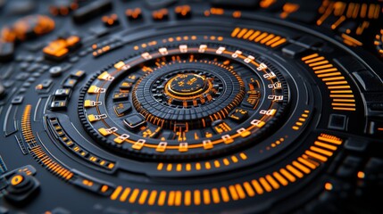 Obraz premium Futuristic Tech Interface Abstract Circular Design Orange Black