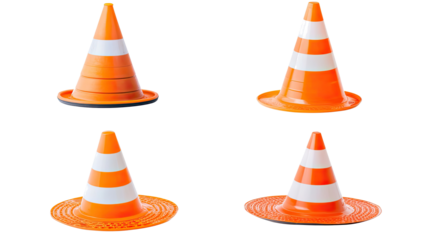 Collection of Traffic Cones Displayed on a Transparent Background Generative AI