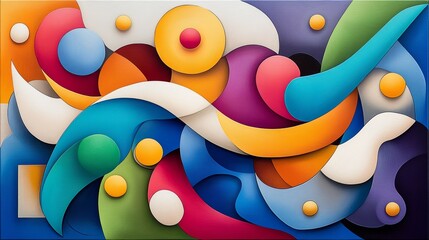 Abstract Colorful Shapes Modern Art Canvas Bright Hues Dynamic Composition 3D Design