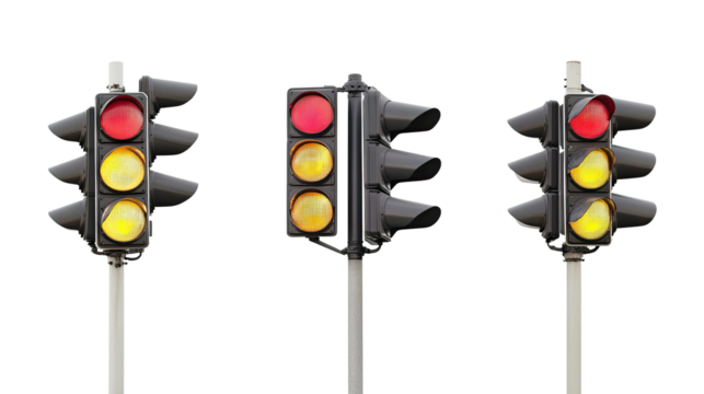 Set of Traffic Lamps Showcasing Red Yellow and Green Signals Generative AI