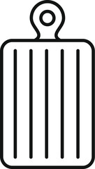 Simple black and white icon of a plastic cutting board with lines and a hole for hanging