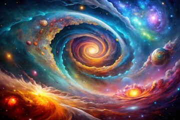 Stunning Abstract Cosmic Art Featuring Colorful Swirls and a Majestic Galaxy Background in Panoramic View for Captivating Visual Experiences