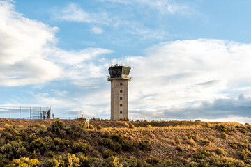 Gypsum, Colorado town in Eagle county with airport tower in Rocky Mountains fall season and nobody in landscape