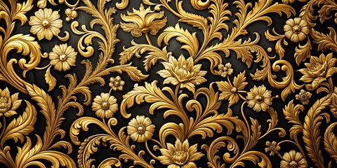 Stunning Black and Gold Floral Patterned Background Perfect for Luxurious Design Projects, Textiles, and Home Decor Inspirations with Elegant Touches of Nature's Beauty